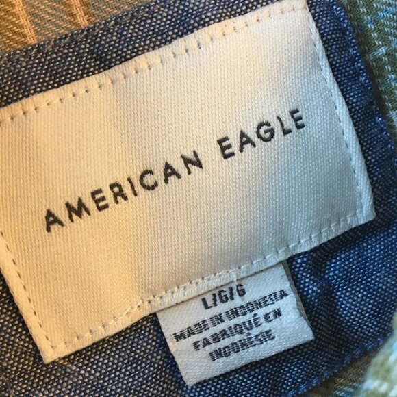 American Eagle Pearl Snap Flannel Shirt Womens Large Green Pink Plaid Western - Picture 8 of 9